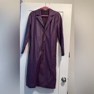 Purple Faux Snake Skin Leather Long Trench Coat